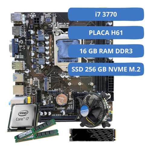 Kit Upgrade I7 3770  Placa  H61 16gb Ssd 256gb Nvme