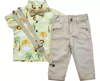 Conjunto Social Menino Roupa Safari Arca Noé Calça Infantil