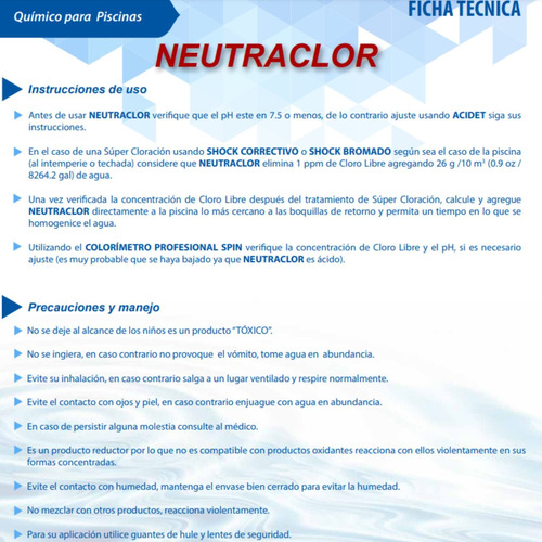 Neutraclor Spin ( Neutralizador ) Para Alberca 5 Kg Ds Blanco