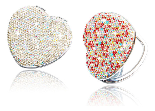 Espejo Compacto Con Forma De Corazón De Diamantes De Imitaci