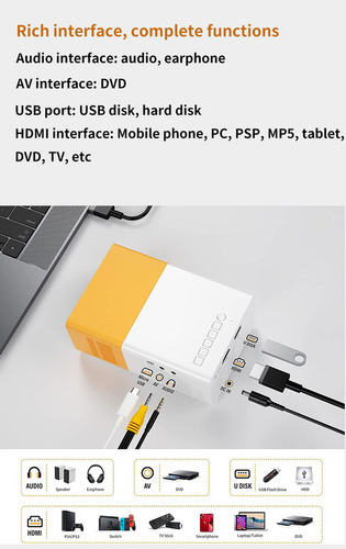L Mini Projetor Led 1080p 600 Lúmens Portátil Yg-300 Lcd