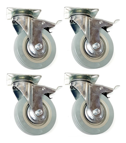 Imagen 4 de 5 de Ruedas Giratoria 100 Mm X 4 Con Freno Y Traba De Giro 115 Kg Cada Una Verashop