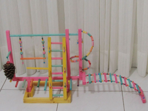 Playground Para Calopsita Com Ponte Externa - Cor Rosa