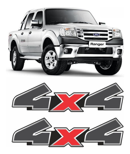 Par De Adesivos 4x4 Ford Ranger 2010/2012 Grafite/preto