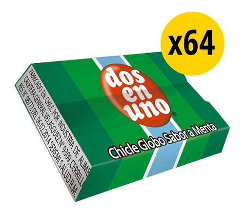 Chicle Dos En Uno Menta 64 Un. X 7,5 Grs