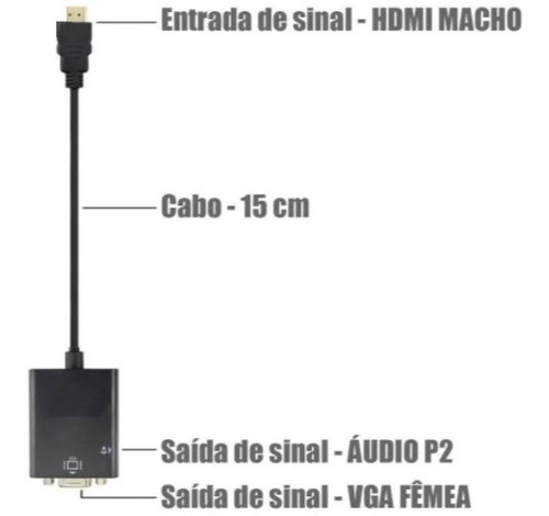 Imagem 3 de 6 de Mini Adaptador Conversor Hdmi P/ Vga Transmite Áudio E Vídeo