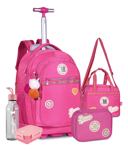 Kit Mochila Rodinha Sqz Marm College Rb Pompom Meninas