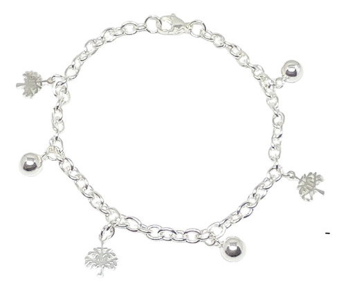 Pulsera De Acero Blanco  Arbolitos De La Vida Y Bolitas