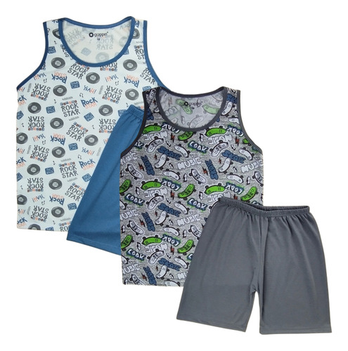 Kit 2 Pijamas Menino Regata Cavado Curto Infantil Grappin