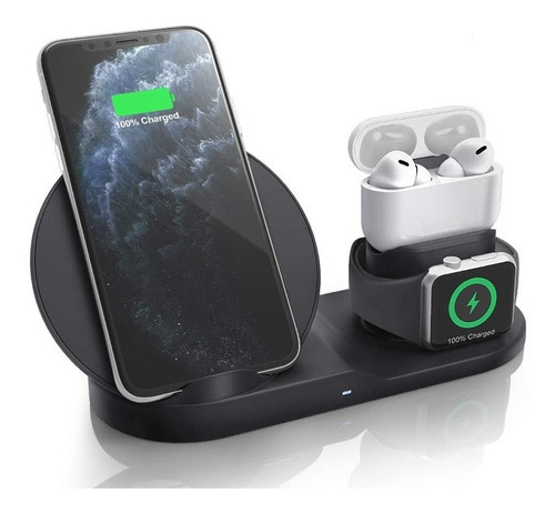 Dock Station Carregar Sem Fio Indução iPhone AirPods Watch Cor Preto