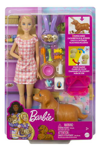 Barbie Set Barbie Y Cachorros Recién Nacidos