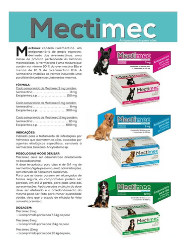 Ivermectina 3mg Mectimec Blister 4comp Cães De 4kg Até 7,5kg