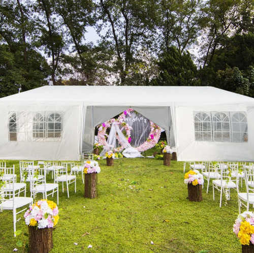 Toldo De 9x3 Mts Con Pared Carpa Fiestas Eventos Auto Blanco