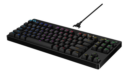 Teclado gamer Logitech Pro Series G Pro QWERTY GX Blue Clicky inglés US color negro con luz RGB
