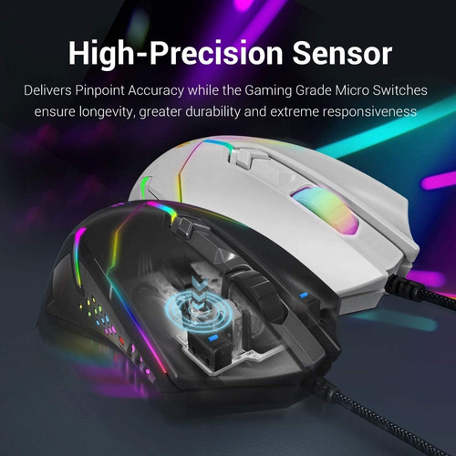 Mouse Gamer Redragon M601 Rgb 7200dpi Peso Ajustable 7 Boton