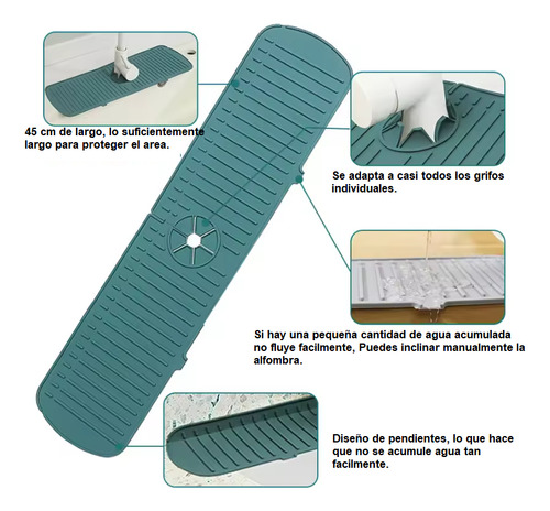Tapete Silicona Escurridor Grifo Cocina Protector Fregadero Verde
