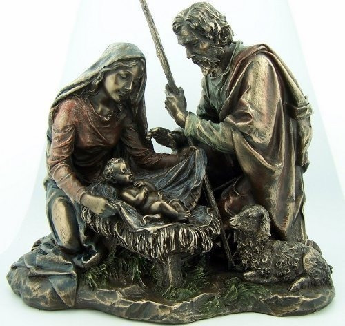 Natividad De Bronce En Pesebre Con Estatua De Figura De Navi