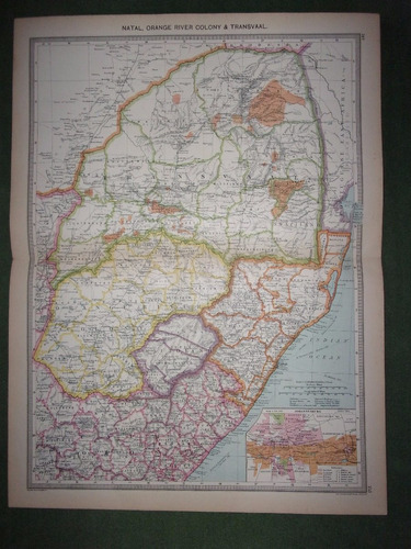 Africa Natal Orange River Colony & Transvaal Mapa De 1950