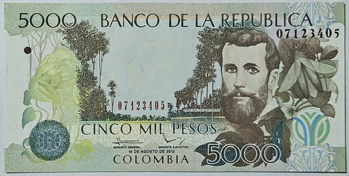 Billete 5000 Pesos 19/ago/2012 Colombia Unc
