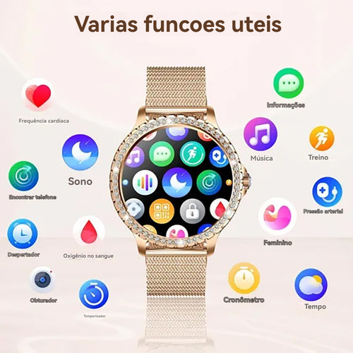Relógio Smartwatch Mulheres Hk27 Prata 1.31in 41mm Clássico Mostrador Redondo Decoração De Diamante 2pulseira Ip67 Com Bluetooth Gpt Lançamento2025