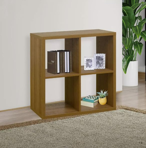 Estantería Liberero Minimalista De Madera Mdf 4 Cubos Nogal
