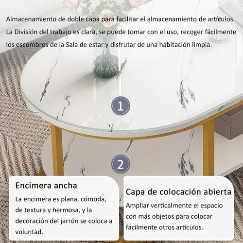 Mesa De Centro Moderno Veteado Doble Capa De Mármol Auxiliar Negro