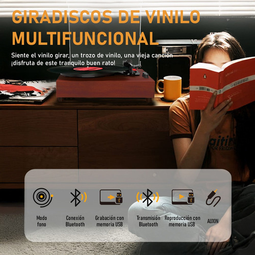 Reproductor De Discos De Vinilo Portátil Retro Con Bluetooth