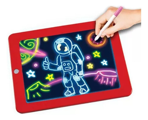 Pizarra Mágica De Dibujo Luz Led Pizarra Niños Con Laminas Color Rojo