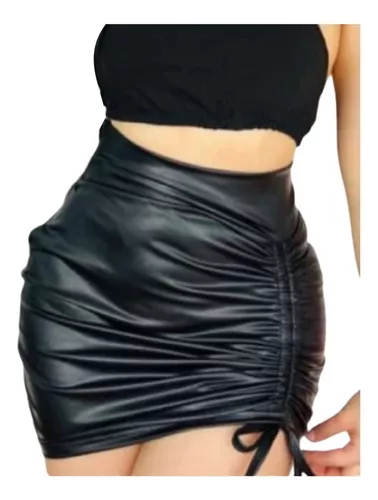 Falda corta cuero sintético negro mujer