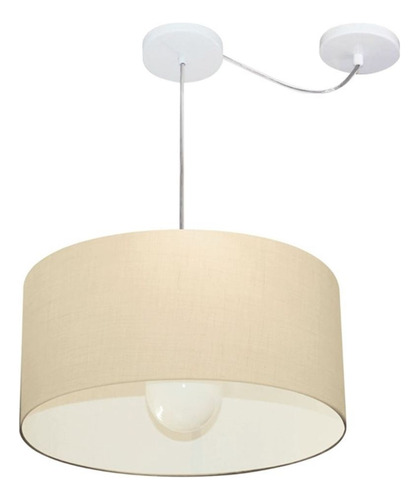 Lustre Pendente Cilíndrico Com Desvio de Centro Vivare Md-4228 Cúpula em Tecido 45x25cm - 127/220V