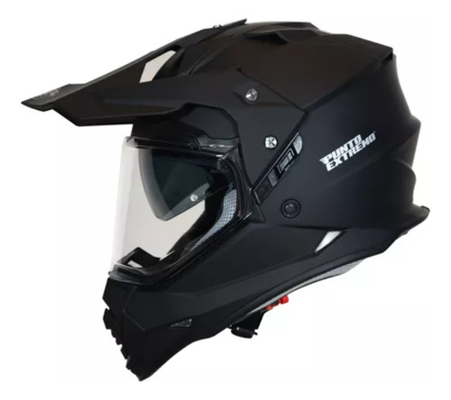 Casco Motocross Punto Extremo Doble Visor Mx 632 Dakar Top R Color Negro Diseño Lisa Tamaño Del Casco M