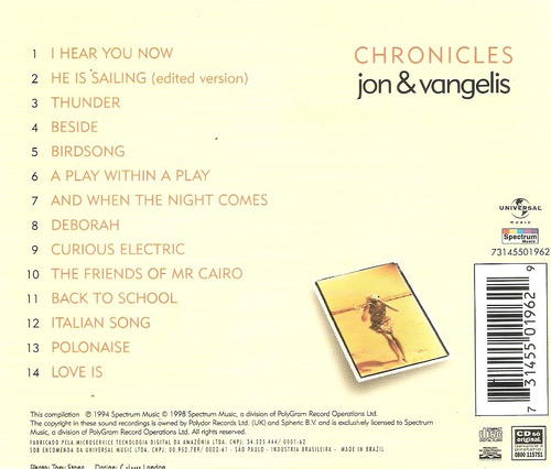 Cd Jon & Vangelis - Chronicles (Usado)