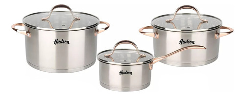 Bateria Hudson Rose Gold Inox Acero Set Juego Ollas 6 Pz