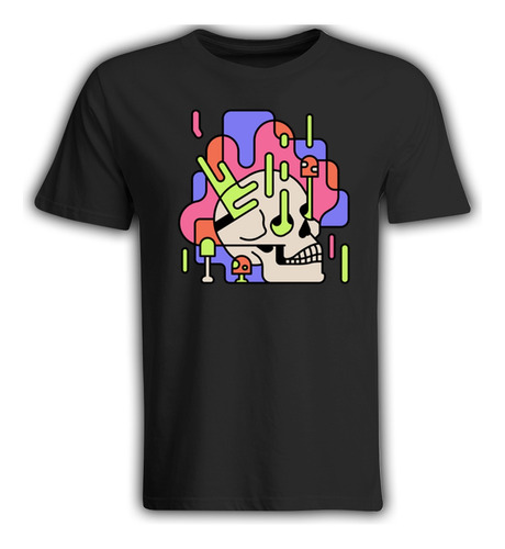 Remera Camiseta Negra Trippy Psicodelica Colorida