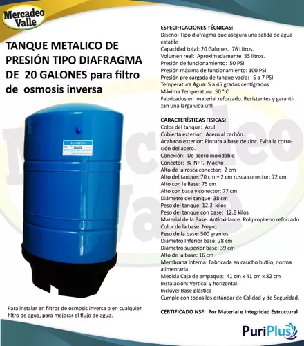 Filtro de agua ósmosis inversa 1200 Galones por día 5 etapas y Tanque de  presión 20