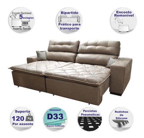 Sofá retráctil y reclinable de 3,02 m Inbox Confort Castor Bed