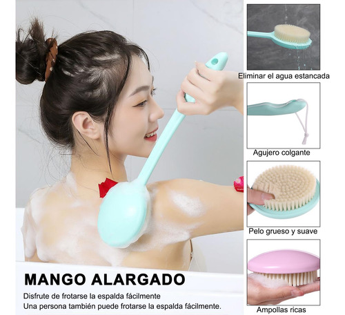 Cepillo Corporal Para Baño Con Mango Largo Y 2 Bolas De Baño