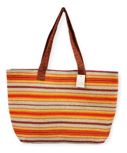 Bolso Playero Grande Multicolor Con Cierre - Cartera Canasto