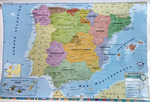 Mapa De España Laminado-varillado 0.90x0.63m.-m.cartografico