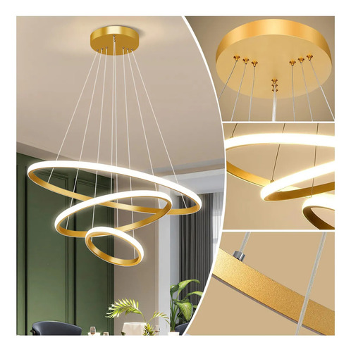 Lámpara De Techo Led Colgante Iluminación Regulable 3000k-6500k, Para Sala De Estar Cocina Comedor, Altura Ajustable De 1-90 cm