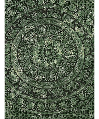 World Wide Kart Verde Oliva Tie Dye Twin Tapestry Hippie Wal