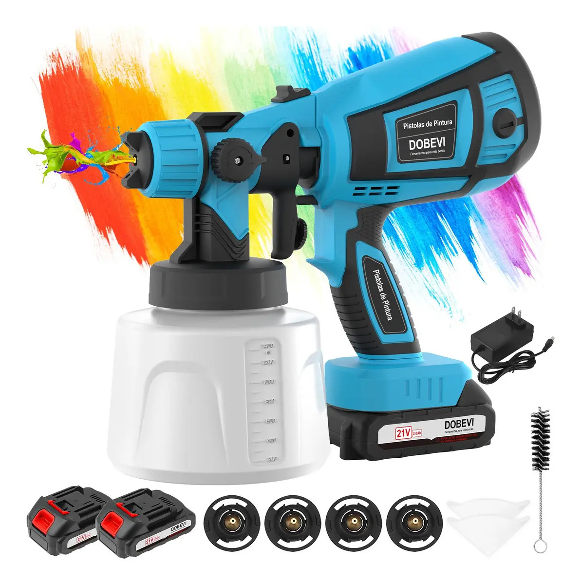 Pistola De Pintura Portátil C/ Bico De Metal 1400ml Dobevi Cor Azul
