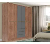 Comprar Guarda Roupa 6 Portas E 3 Gavetas Troy 1151 Freijo\u002Fcinza Tit