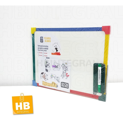 Imagen 1 de 4 de Pizarra Blanca Borde Color Niños 30x40 + Borrador + Marcador