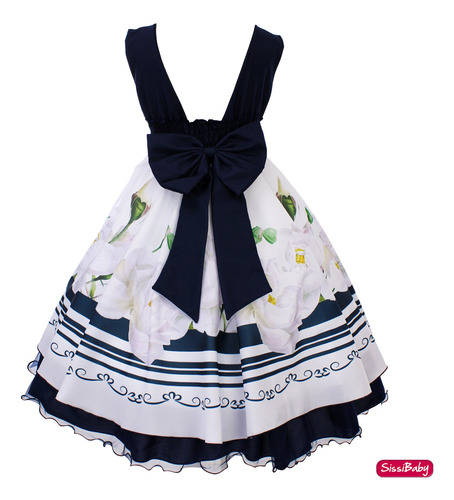 Vestido Infantil Azul Marinho Floral Formatura Casamento