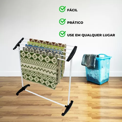 Varal de Chão Roupa Mor Casa Apartamento Dobrável Grande Aguenta 16kg  Decoração