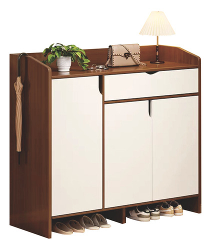 Zapatera De Madera Moderna Con 3 Puertas Y Cajón 90×30×80cm