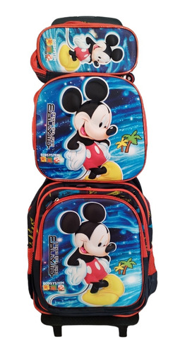 Mochila 3d De Carrito De Mickey Combo Térmico Desmontable 