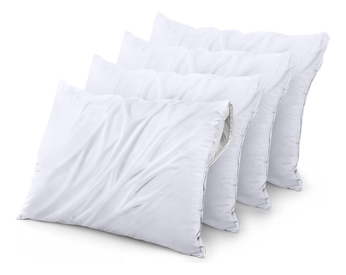 Protector De Almohada Impermeable Con Cremallera Set De 4 Pz Blanco Liso