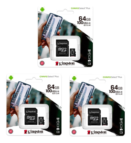 Memoria Micro Sd Kingston 64gb Kit De 3 Unidades